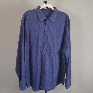 Tasso Elba Men's Geo Print Navy Button Down Long Sleeve Shirt, Size XXL/18-18.5